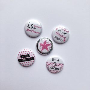 Badges "Chipie" fille,; coquine, canaille, girl, pepette, malicieuse, polissonne, coquinette, rose, girly, badge button, bonheur