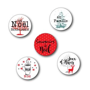 Badges "Noël at home", sapin, joyeux noël, cerfs
