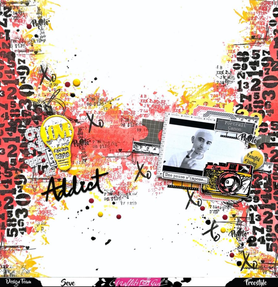page de scrap utilisant le pochoir Numb de chez Graffiti Girl