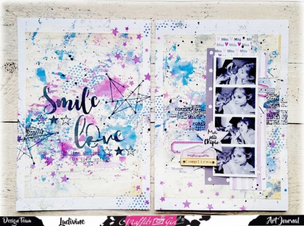art journal scrap avec le pochoir Etoiles de la marque Graffiti Girl