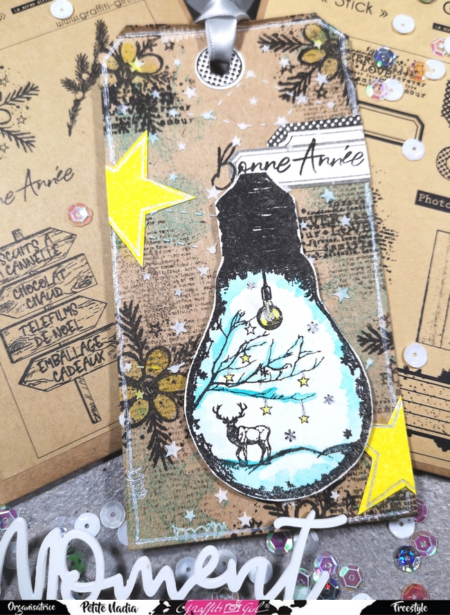 Tag scrap fait avec la planche Noël at home de Graffiti Girl